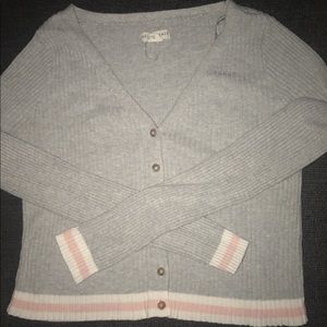 Gray pink and white button up sweater